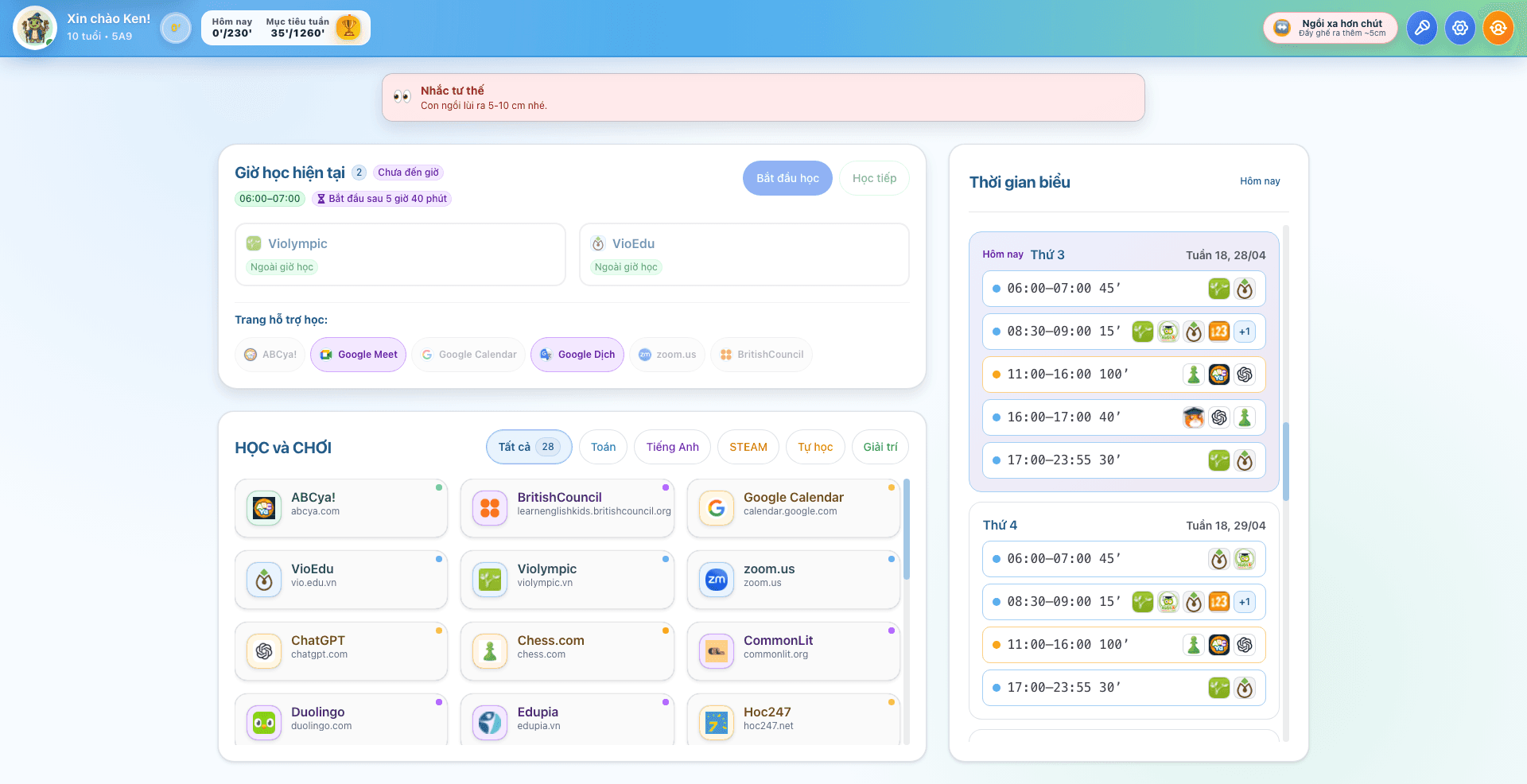 Ảnh chụp Dashboard Chocon ở màn Kho nội dung, nơi cha mẹ duyệt nguồn học cho con.
